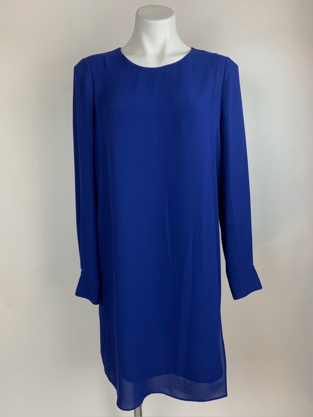 BCBG Max Azria Blue Long Sleeve Crossover Front Shift Dress